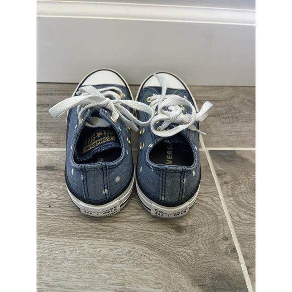 Converse All Star Low Top Denim Polka Dot Sneakers Shoes Kids Size 11 Canvas - Picture 2 of 7